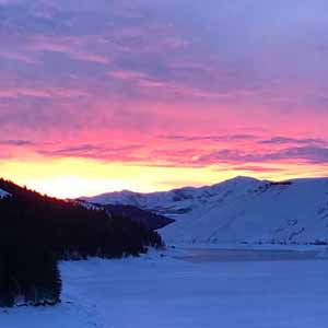 winter sunset lake in Pine Idaho