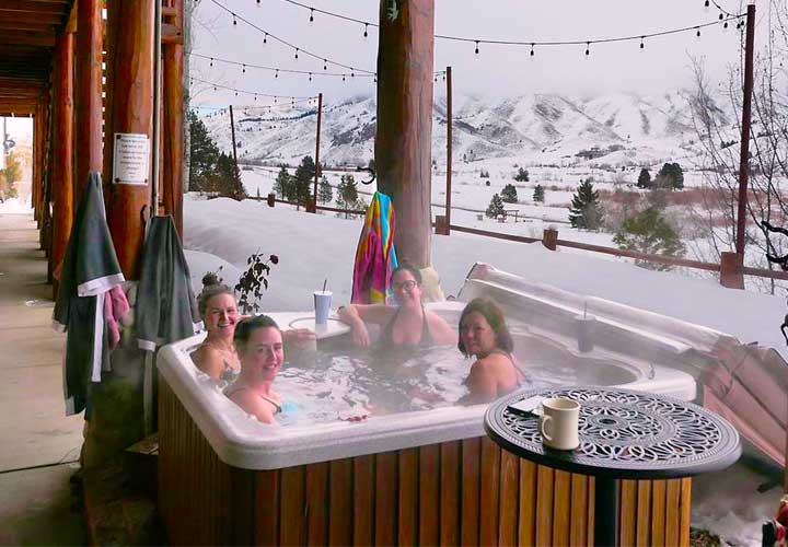 guests enjoying hotel hot tub